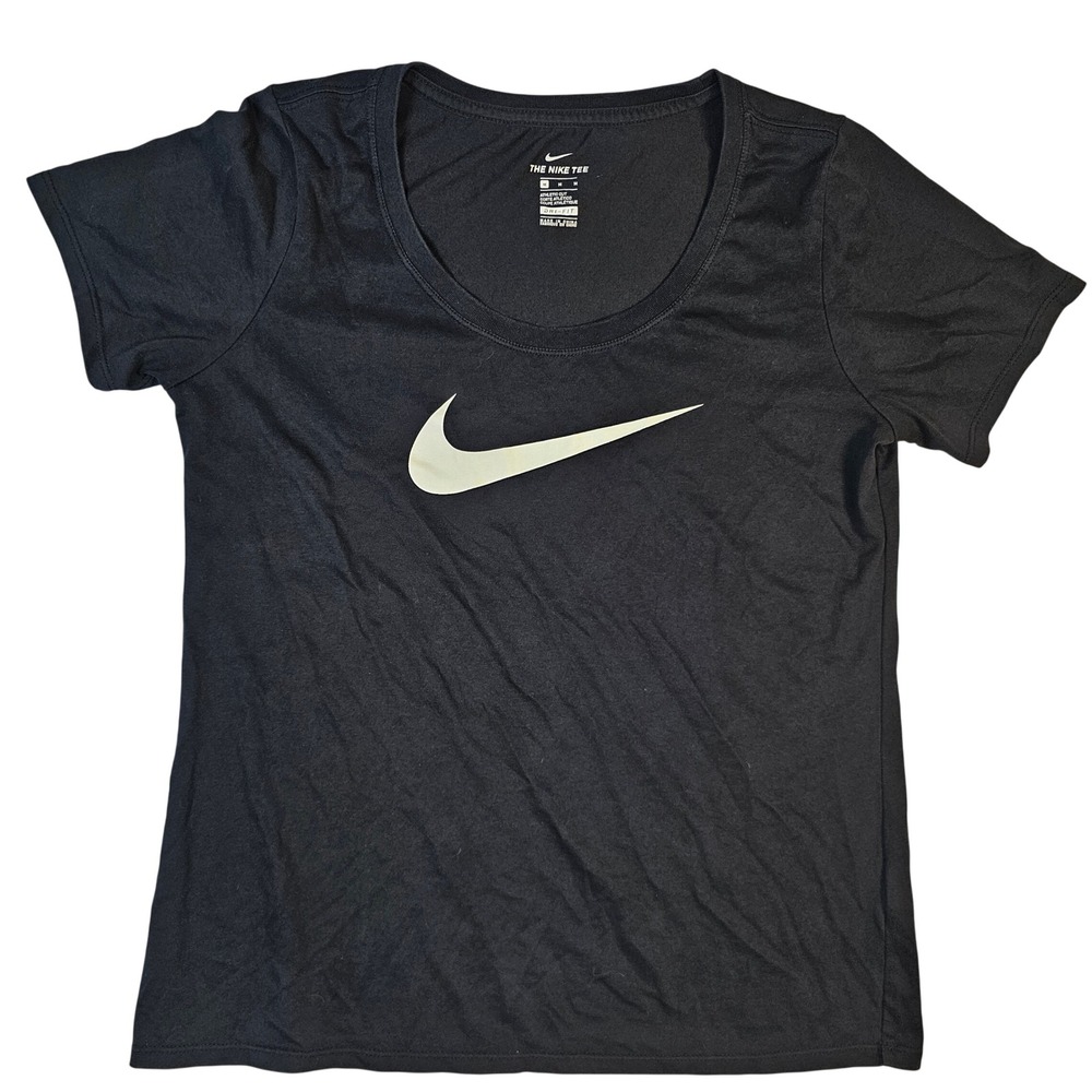 Nike Dri-FIT Womens Medium Black Short Sleeve Swoosh Graphic Athletic Tee Shirt